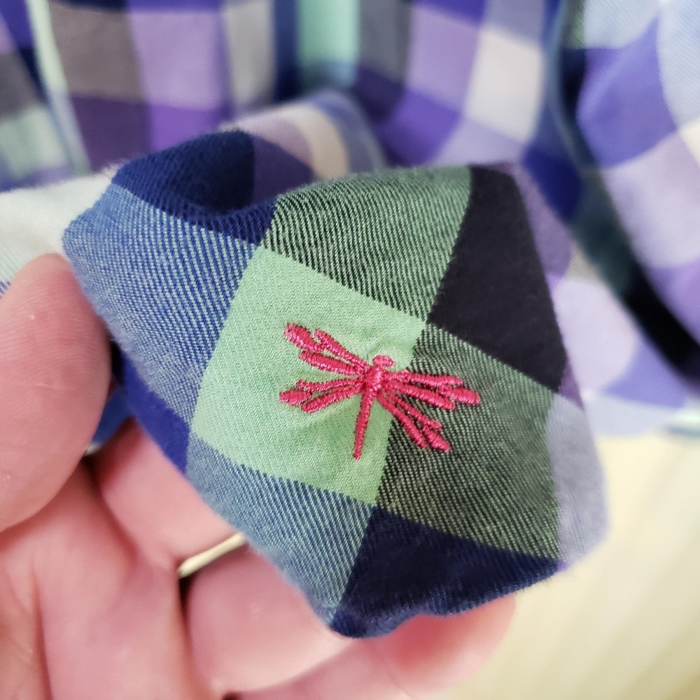 Talbots‎ Button Up Shirt Womens 2X Blue Green Plaid Long Sleeve Cotton Dragonfly - Picture 4 of 9